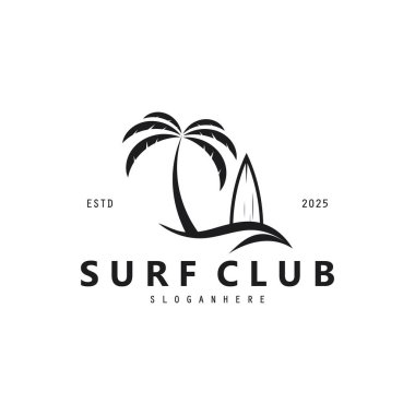 Sörf logosu simgesi. Sörf tahtası logosu, sörf kulübü tasarım fikri