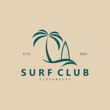 Sörf logosu simgesi. Sörf tahtası logosu, sörf kulübü tasarım fikri