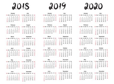 Takvim şablonu toplamalarında 2019 hafta Pazar günü başlar. İllüstrasyon