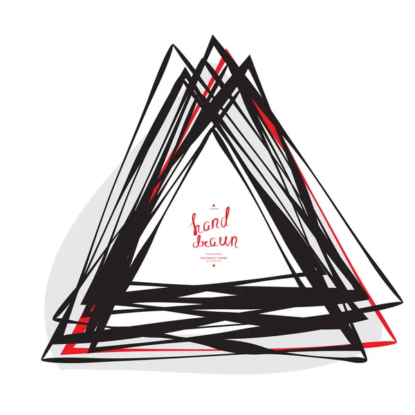 テキストは 白い背景で隔離のための場所と手描きの三角形フレーム 簡単なブラシ ストロークの幾何学的な落書きスケッチ図 — ストックベクタ