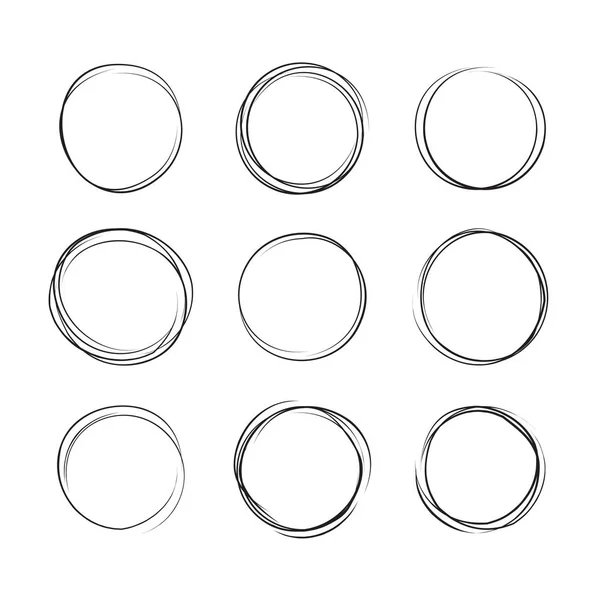 Hand Getekend Inkt Lijn Cirkels Illustratie Circulaire Doodle Schetst Krabbels — Stockvector