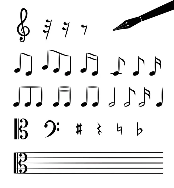 Notes Musique Dessinées Main Collection Icônes Signes Musicaux Isolés Sur — Image vectorielle