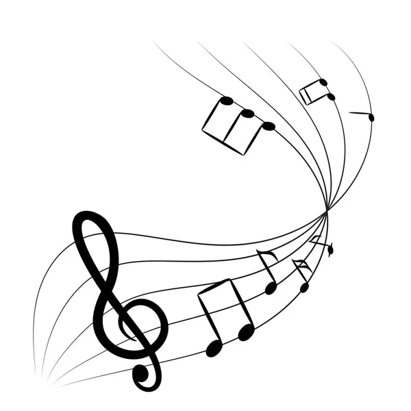 Ilustración Notas Musicales Dibujadas Mano Hermosa Ola Señales Musicales Voladoras — Archivo Imágenes Vectoriales