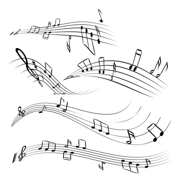 Χέρι Που Εικονογράφηση Σημειώσεις Μουσικής Όμορφο Κύμα Που Φέρουν Μουσικά — Διανυσματικό Αρχείο