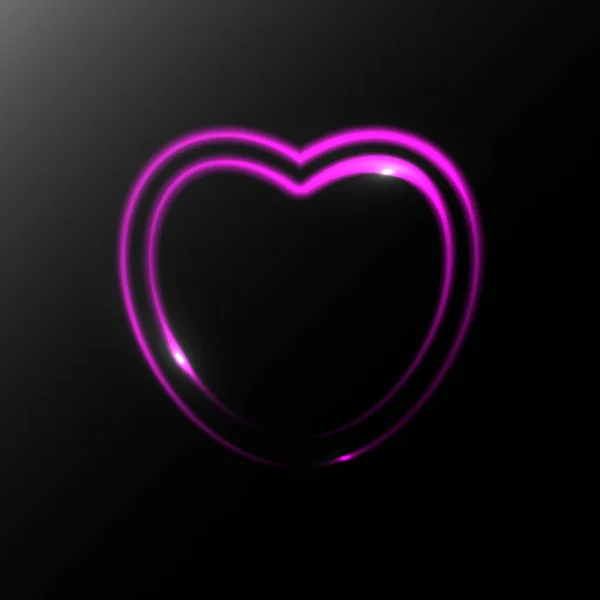 Neon Kalp Simgesi Siyah Arka Plan Üzerine Izole Romantik Illüstrasyon — Stok Vektör