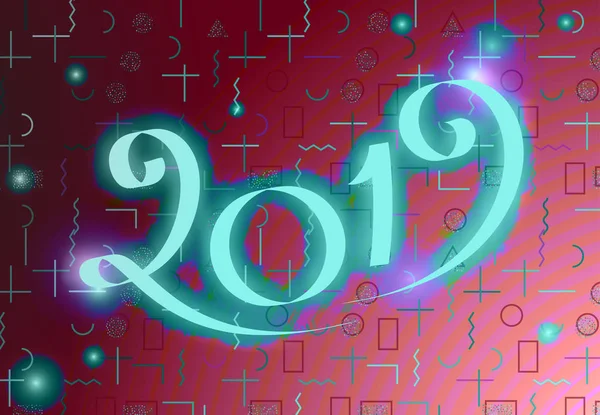 2019 Новогодние Номера Дизайн Поздравительных Открыток — стоковый вектор