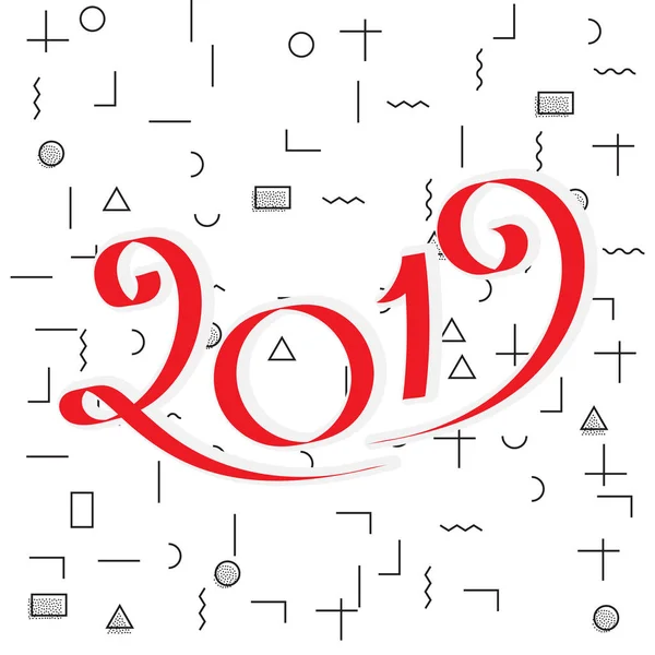 Новогодние Номера 2019 Года Фоне Мемфиса Дизайн Поздравительных Открыток — стоковый вектор