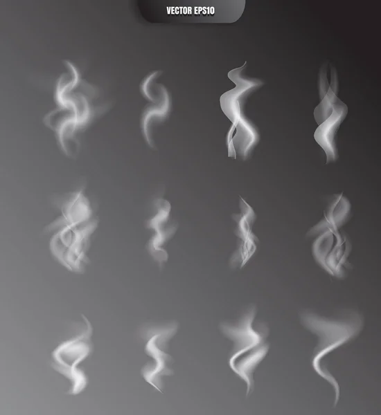 Fumée Réaliste Isolée Sur Fond Sombre Vagues Vapeur Transparentes Pour — Image vectorielle