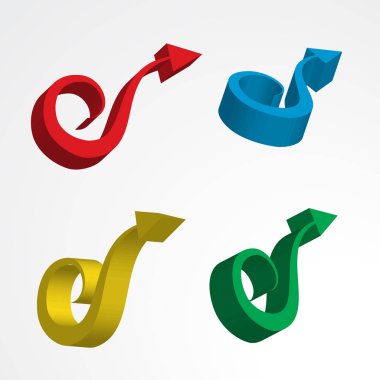 3d ok vektör simgeler kümesi. Renkli yön sembolleri veya beyaz arka plan üzerinde izole iletişim işaretleri