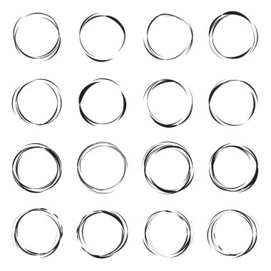 Elle çizilmiş mürekkep satırı daire illüstrasyon vektör. Dairesel doodle karalamalar yuvarlak kare üzerinde beyaz metin için yer ile izole için skeçler. El yazısıyla yazılmış kalem sanat taklit