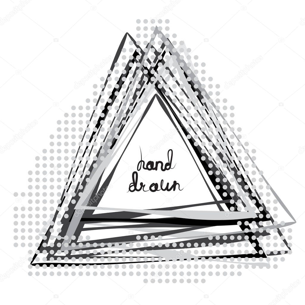 Hand Drawn Triangle Frame Isolated on White Background. Vector Geometric Doodle Sketch Illustration made of Simple Brush Strokes with Pop Art Elements