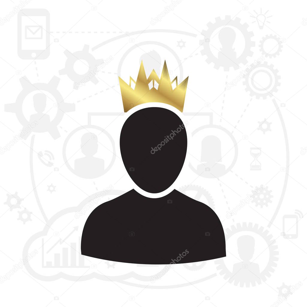 Admin Privileged Profile with Gold Crown Vector Illustration. VIP King User Icon in Flat Style. Priority Customer Concept or Logo