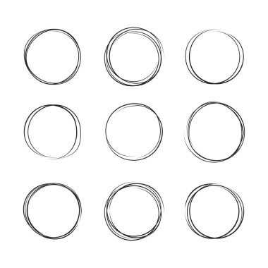 Elle çizilmiş mürekkep satırı daire illüstrasyon vektör. Dairesel doodle karalamalar yuvarlak kare üzerinde beyaz metin için yer ile izole için skeçler. El yazısıyla yazılmış kalem sanat taklit