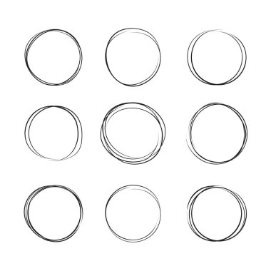 Elle çizilmiş mürekkep satırı daire illüstrasyon vektör. Dairesel doodle karalamalar yuvarlak kare üzerinde beyaz metin için yer ile izole için skeçler. El yazısıyla yazılmış kalem sanat taklit