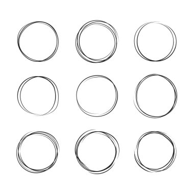 Elle çizilmiş mürekkep satırı daire illüstrasyon vektör. Dairesel doodle karalamalar yuvarlak kare üzerinde beyaz metin için yer ile izole için skeçler. El yazısıyla yazılmış kalem sanat taklit