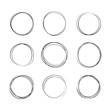 Elle çizilmiş mürekkep satırı daire illüstrasyon vektör. Dairesel doodle karalamalar yuvarlak kare üzerinde beyaz metin için yer ile izole için skeçler. El yazısıyla yazılmış kalem sanat taklit