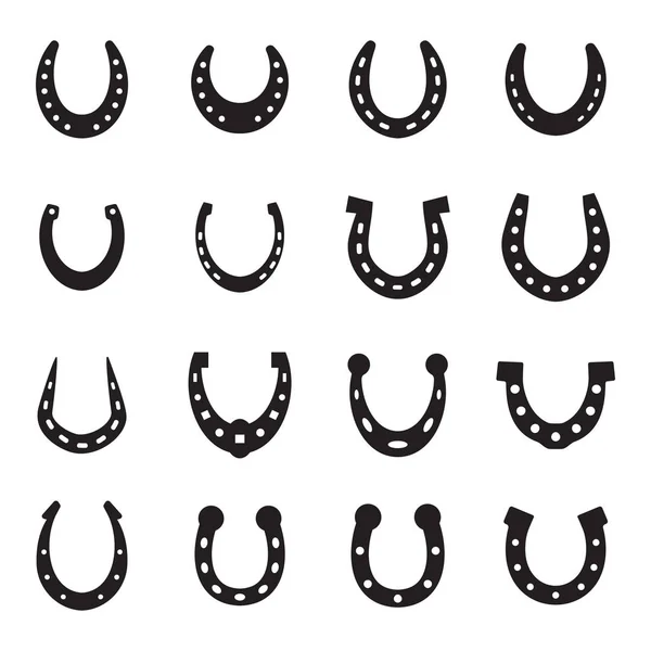 Set Icone Vettoriali Ferro Cavallo Isolate Sfondo Bianco Silhouette Scarpa — Vettoriale Stock