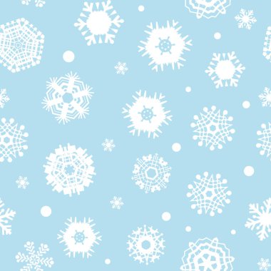 Kar taneleri ile parlak mavi arka plan. Vektör kar yağışı kış desen. Noel tasarımı için düşen illüstrasyon kar