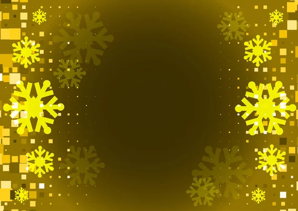 雪の結晶ゴールドの背景 黄金ベクトル降雪冬パターン クリスマス デザインの輝く雪のフレーク イラスト — ストックベクタ