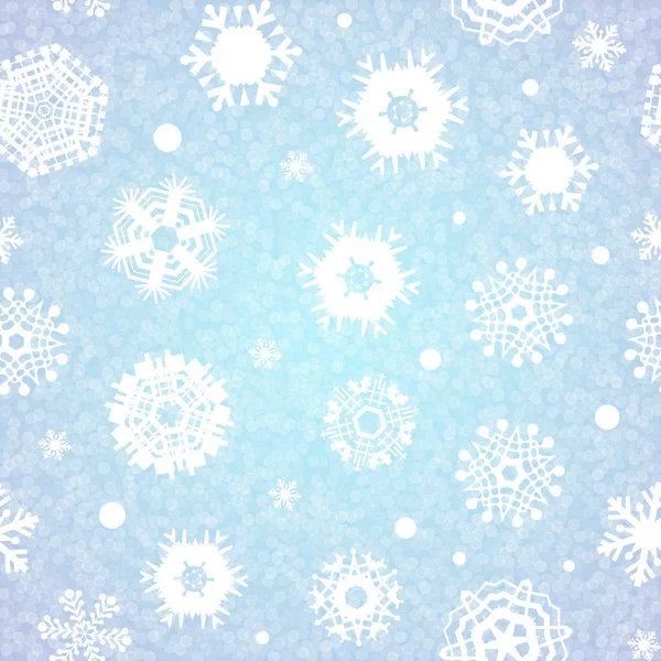 Helder Blauwe Achtergrond Met Sneeuwvlokken Vector Sneeuwval Winter Patroon Blauwe — Stockvector