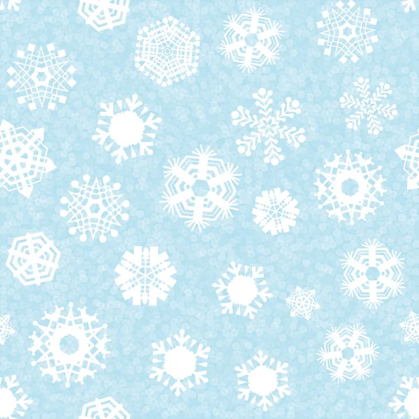 Helder Blauwe Achtergrond Met Sneeuwvlokken Vector Sneeuwval Winter Patroon Blauwe — Stockvector