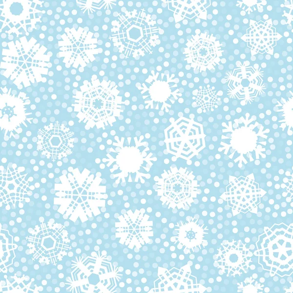 Helder Blauwe Achtergrond Met Sneeuwvlokken Vector Sneeuwval Winter Patroon Blauwe — Stockvector