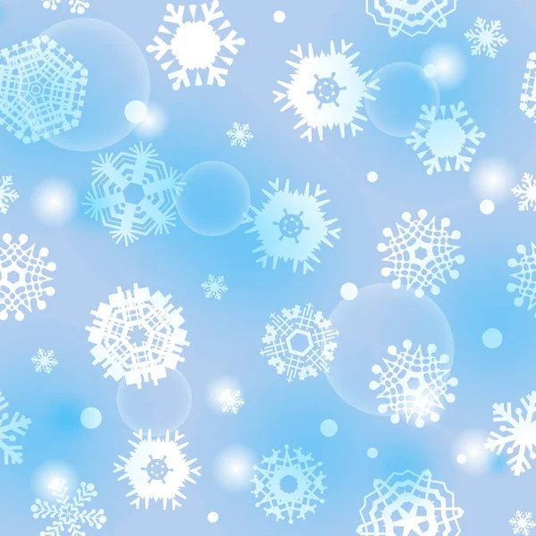 Světlé Modré Pozadí Sněhové Vločky Vektor Sněžení Zimní Vzorek Sníh — Stockový vektor