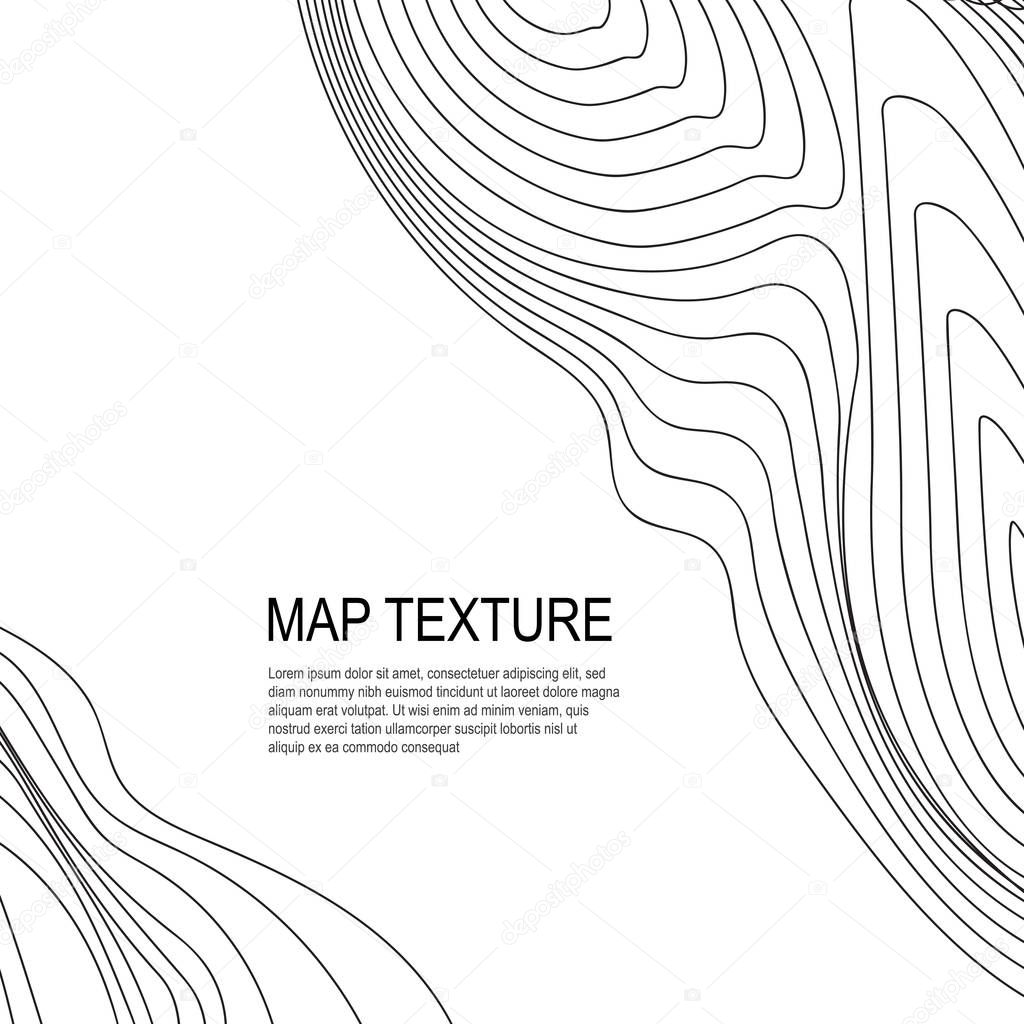 Topographical vector background with place for text. Geodesy contouring map texture with line contours of terrain. Geographic relief mountains landscape. Topography and cartography pattern