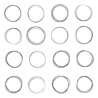 Elle çizilmiş mürekkep satırı daire illüstrasyon vektör. Dairesel doodle karalamalar yuvarlak kare üzerinde beyaz metin için yer ile izole için skeçler. El yazısıyla yazılmış kalem sanat taklit