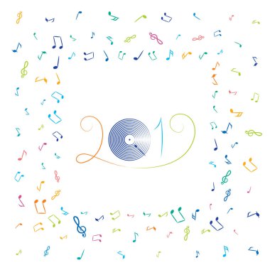 Elle çizilmiş müzik notlar vektör arka plan. Müzik desen 2019 ile yeni yıl sayıları