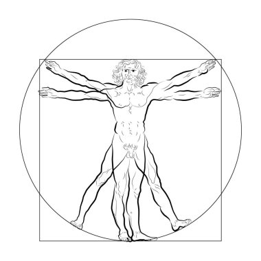 Vitruvius adamı veya Leonardo'nun adam stilize taslağını. Homo vitruviano vektör çizim üzerinde Leonardo da Vinci sanat dayalı