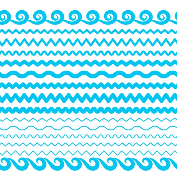 Blue Sea Water Waves Vector Seamless Borders Horizontal Aqua Elements — Vector de stock