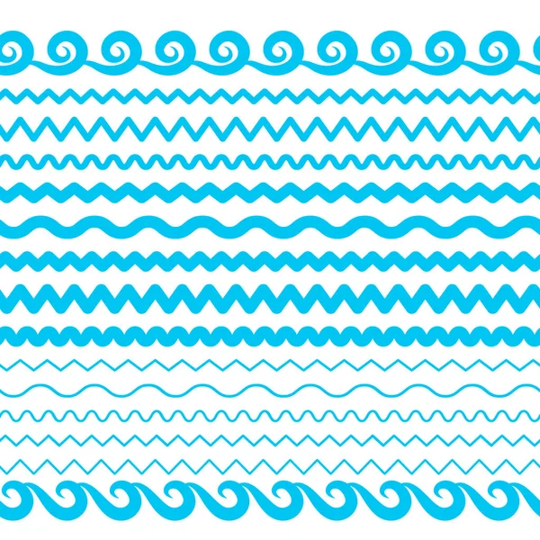 Blue Sea Water Golven Vector Naadloze Randen Horizontale Aqua Elementen — Stockvector