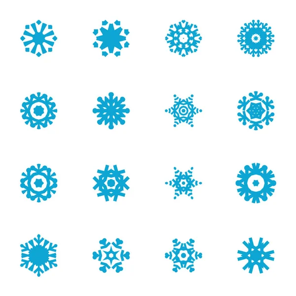 Collection Snowflake Icons Isolated White Background Snow Flake Elements Winter — Stock Vector