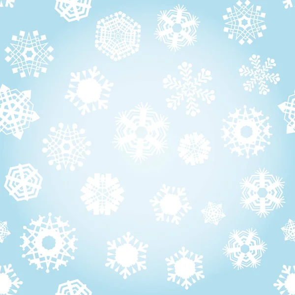 Helder Blauwe Achtergrond Met Sneeuwvlokken Vector Sneeuwval Winter Patroon Blauwe — Stockvector