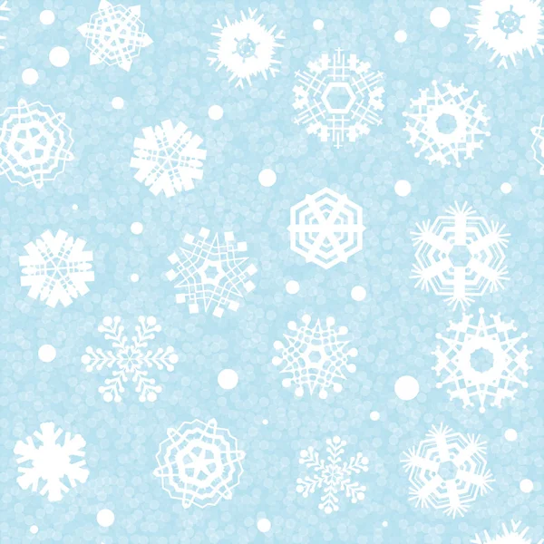 明亮的蓝色背景与雪花 矢量降雪冬季模式 圣诞设计的蓝色雪花插图 — 图库矢量图片