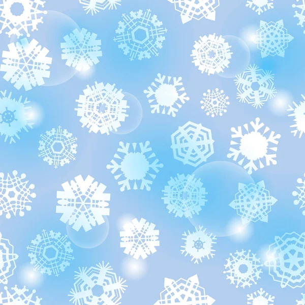 Jasne Niebieskie Tło Płatki Śniegu Wektor Wzór Zima Śniegu Śniegu — Wektor stockowy