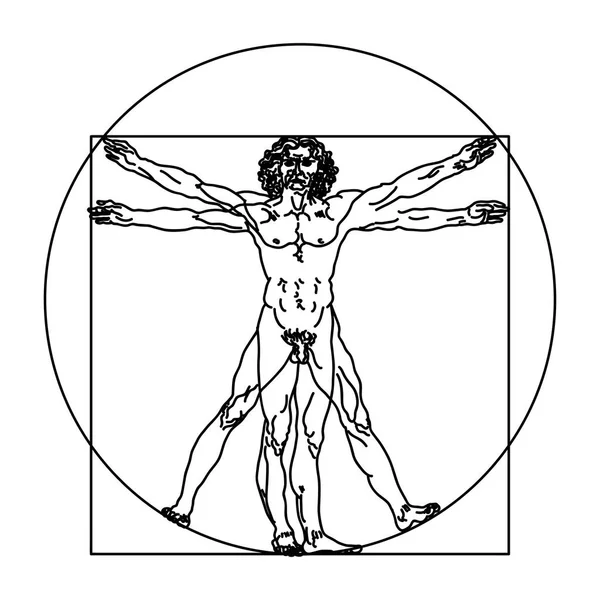 レオナルドの男や 男の様式化されたスケッチをします レオナルド ヴィンチの作品に基づくヒト Vitruviano ベクトル図 — ストックベクタ