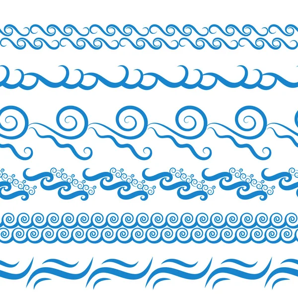 Blue Sea Water Waves Vector Seamless Borders Horizontal Aqua Elements — Image vectorielle