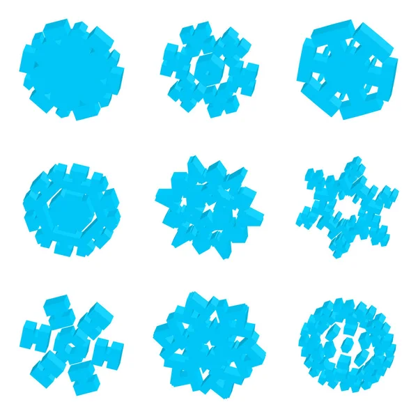 Set Von Vector Isometric Snowflake Icon Mit Verschiedenen Perspektivischen Formen — Stockvektor