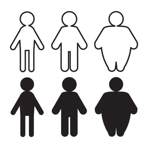 Set Icone Obese Simboli Sovrappeso Pittogrammi Persone Vettoriali Con Trasformazione — Vettoriale Stock