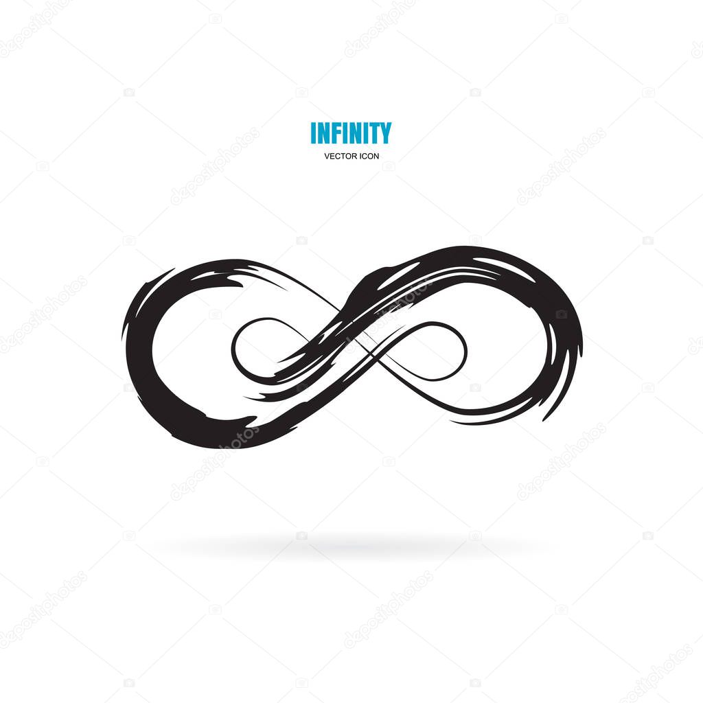Black brush stroke infinity, moebius vector symbol, logo or limitless sign isolated on white background. Creative infinite or eternity endless icon