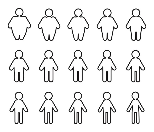 减肥图标健康的生活方式插图隔离在世界背景上的精灵工作表动画 从脂肪到薄的不同身体人的剪影变革的集合 — 图库矢量图片