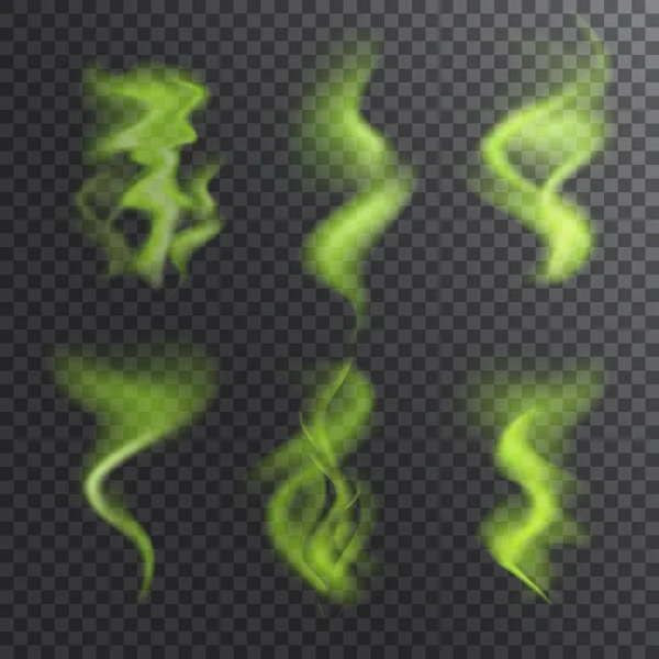 Kötü koku, koku, nefes veya buhar buhar koleksiyonu. Gerçekçi vektör yeşil buhar dalgaları, koku simge, dumanlı etkisi ile resimler için boktan toksik sis kümesi