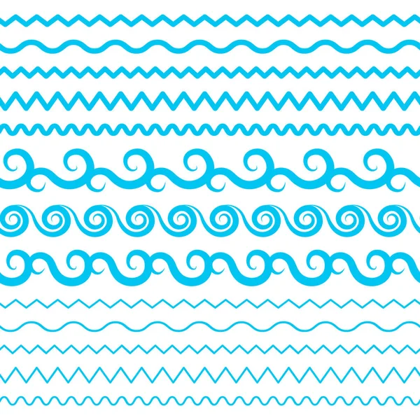 Blue Sea Water Waves Vector Seamless Borders Horizontal Aqua Elements — Vetor de Stock