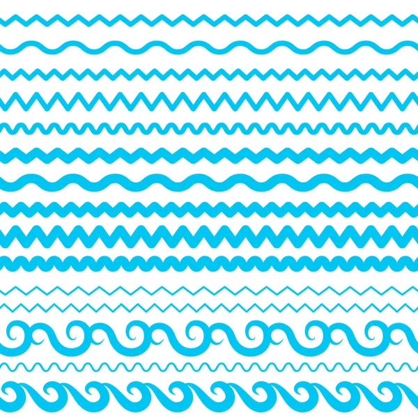 Blue Sea Water Waves Vector Seamless Borders Horizontal Aqua Elements — Image vectorielle