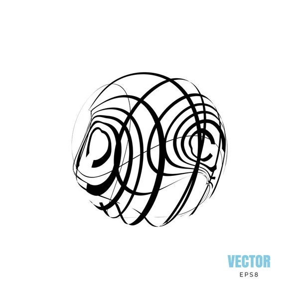 Illustration Abstraite Créative Orbe Vectorielle Monochrome Forme Sphérique Avec Bandes — Image vectorielle