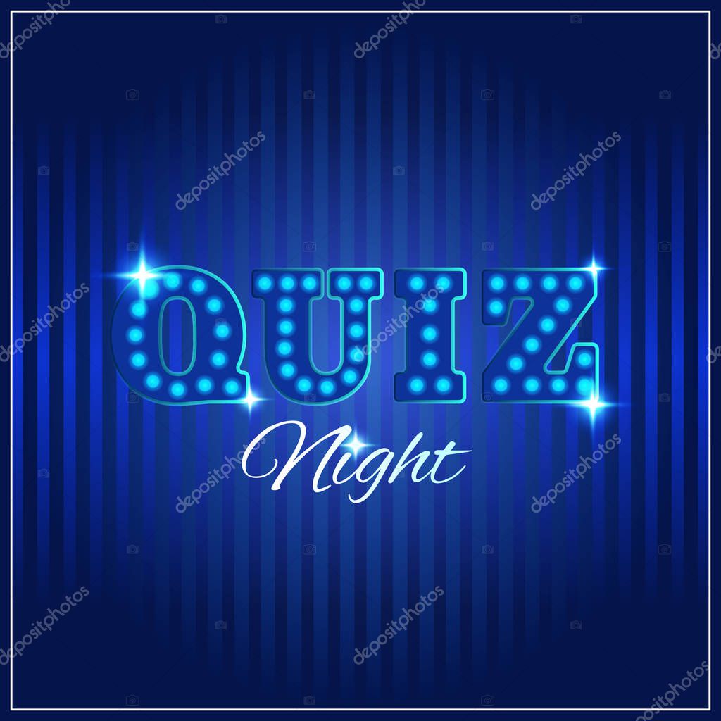 Words trivia night made of light box letters. Trivia game or quiz show background with light bulbs, vector illustration for announcement poster