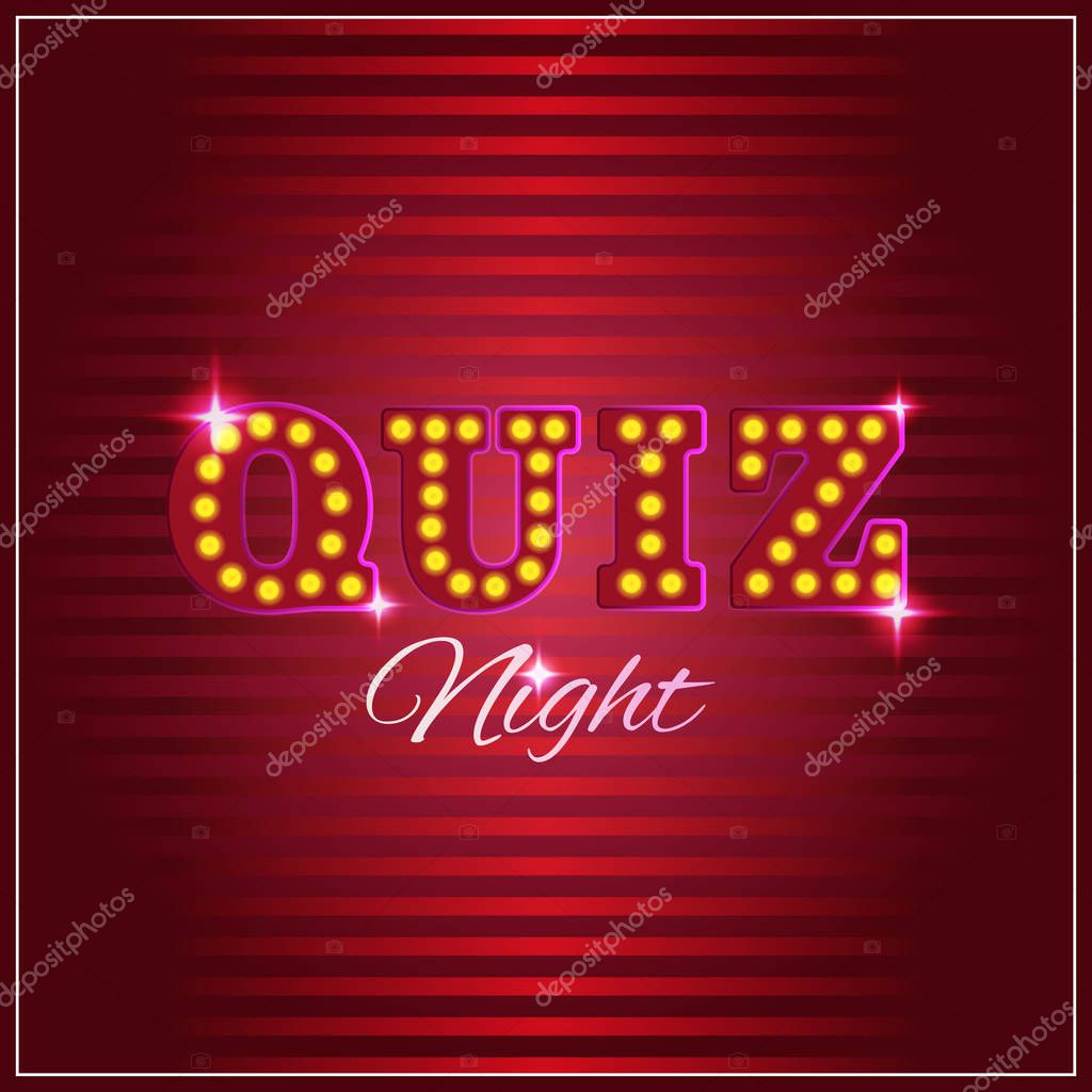Words trivia night made of light box letters. Trivia game or quiz show background with light bulbs, vector illustration for announcement poster
