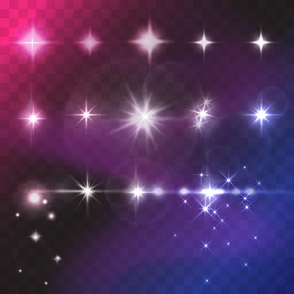 Luces Vectoriales Estrellas Destellos Con Efectos Lente Cámara Conjunto Destellos — Vector de stock